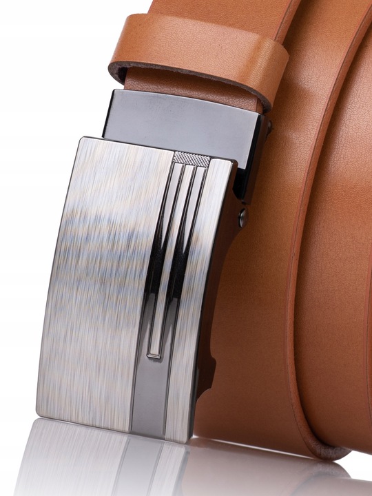 Pasek SKÓRZANY męski Klamra automat RUDY do spodni