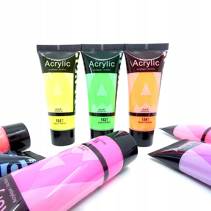 Farby Akrylowe NEONOWE Zestaw Farb Akrylowych Neonowych Farba NEO 8sztx21ml