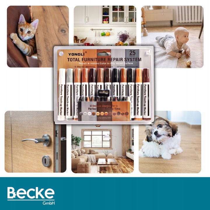 Zestaw 25 szt. naprawczy markery pisaki wosk do mebli paneli parkietu