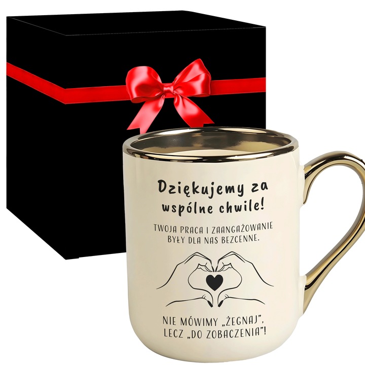 KUBEK W PUDEŁKU PREZENT POŻEGNANIA ODEJŚCIA DLA KOLEŻANKI PRACY SERCE Z RĄK
