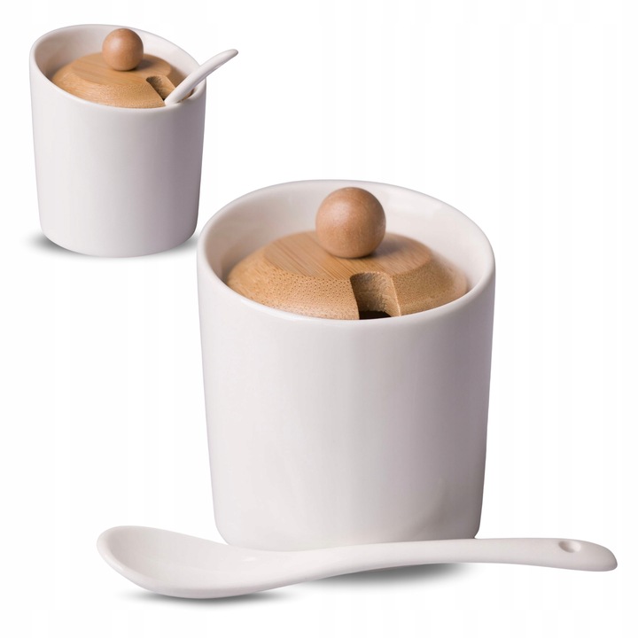 CUKIERNICA CUKIERNICZKA Z ŁYŻECZKĄ Z POKRYWKĄ BIAŁA POJEMNIK NA CUKIER