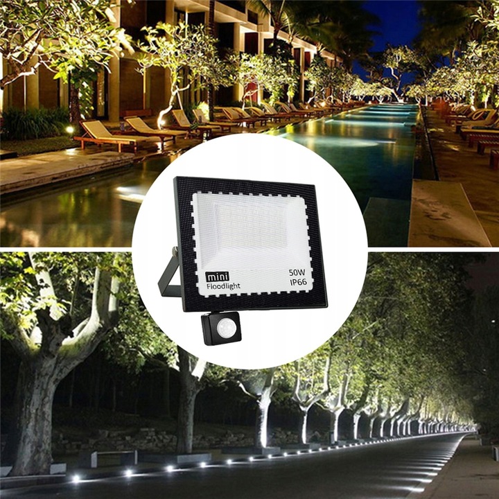 HALOGEN LED 50W NAŚWIETLACZ SLIM CZUJNIK RUCHU ZEWNĘTRZNY DO MAGAZYNU