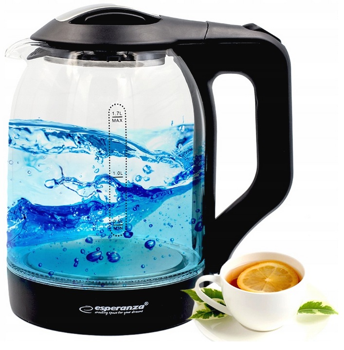 BEZPRZEWODOWY CZAJNIK ELEKTRYCZNY SZKLANY LED 1,7L CZARNY MOCNY