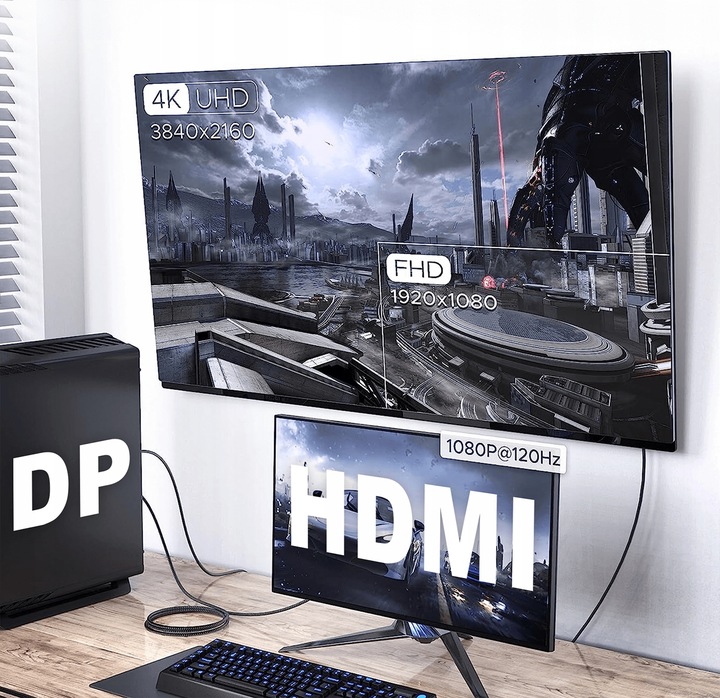 REAGLE KABEL DISPLAY PORT do HDMI DP PRO DisplayPort 4K 2K HDR PRZEWÓD 1,8M