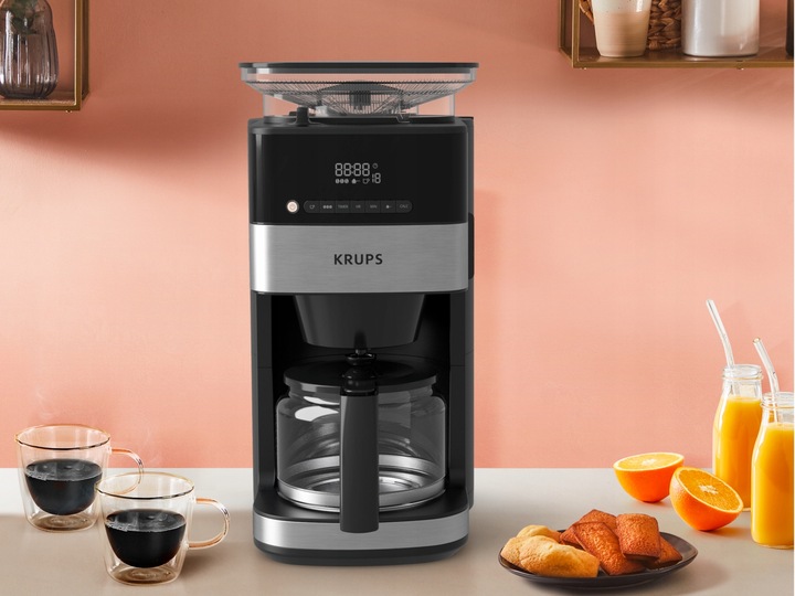 Ekspres przelewowy z wbudowanym młynkiem żarnowo-stalowy KRUPS KM8328