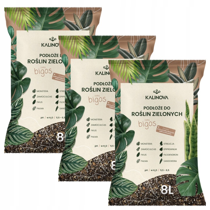 Podłoże Bigos lekka ziemia 3 x 8L do roślin zielonych Mieszanka