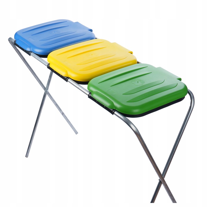 STOJAK KOSZ DO SEGREGACJI ŚMIECI 3 STANOWISKA KOSZ NA ŚMIECI STOJAK STELAŻ