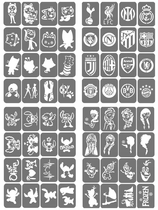 Szablony do tatuaży brokatowych, Tatuaże brokatowe - mix 50 sztuk