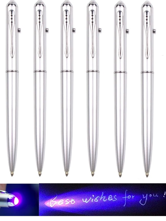 6x NIEWIDZIALNY DŁUGOPIS UV PISAK SEKRETNY TAJNY NIEWIDOCZNY SZPIEGOWSKI