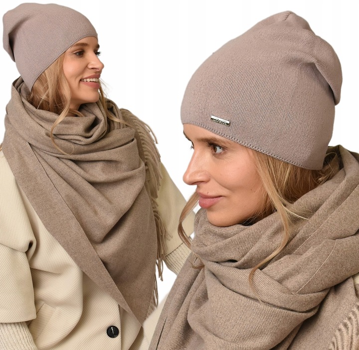 Jesienna CZAPKA damska nakrycie głowy polski producent latte gładka V3