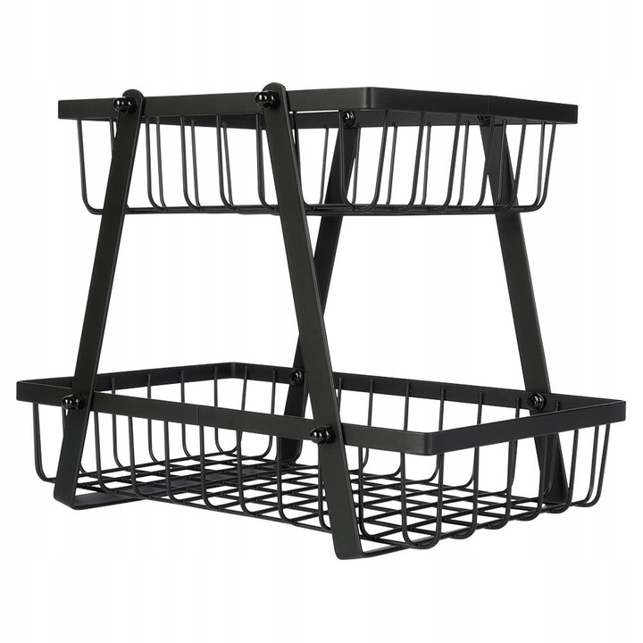 Koszyk DWUPOZIOMOWY 2 piętrowy na owoce warzywa metalowy czarny patera