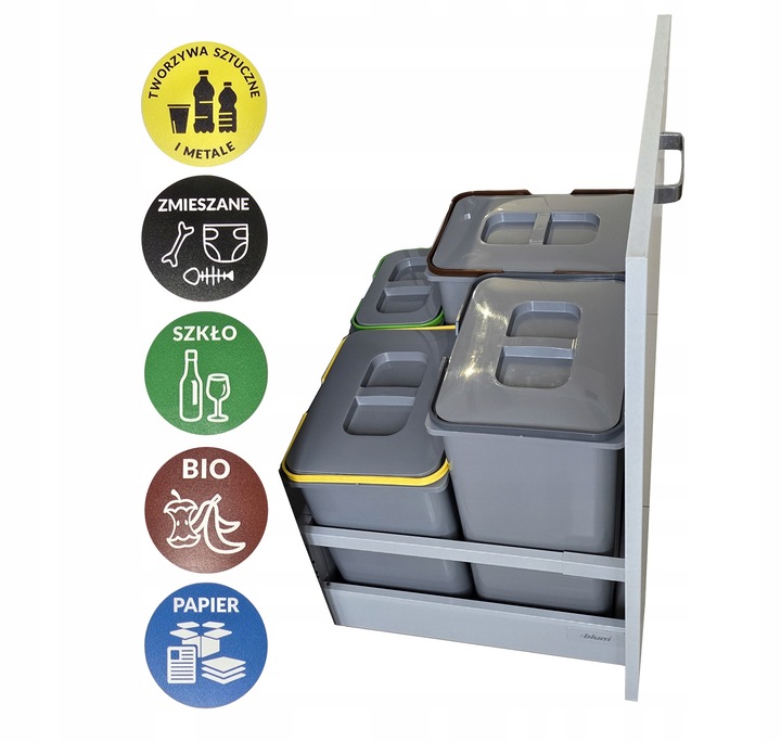 Kosz na śmieci SORT 62L do szafki szuflady 60 Blum 4 pojemniki na odpady