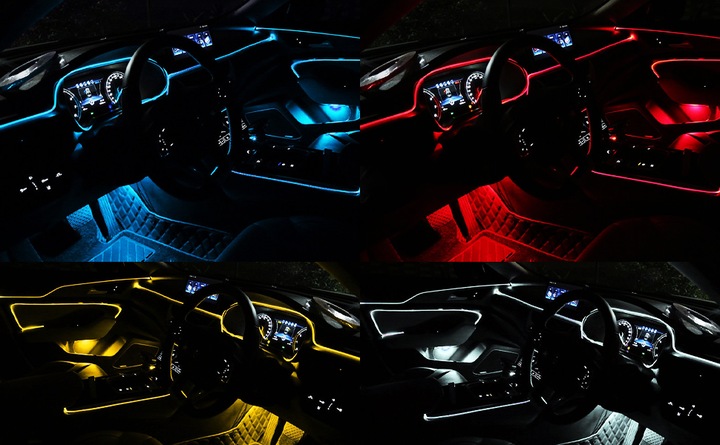 Światłowód do Samochodu Oświetlenie Ambient LED RGB 7m APKA+PILOT ZESTAW XL