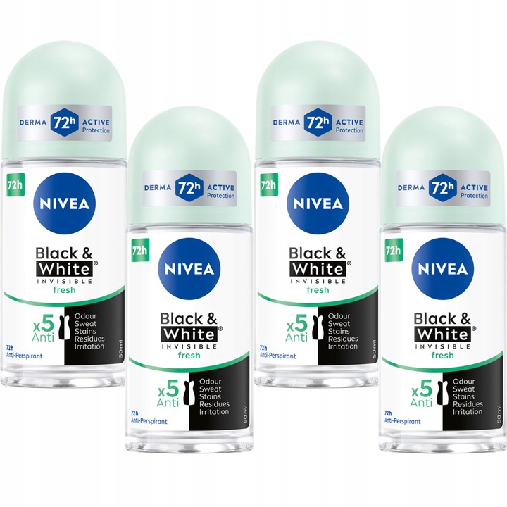 4 x NIVEA BLACK & WHITE INVISIBLE FRESH ANTYPERSPIRANT ROLL ON 50 ML