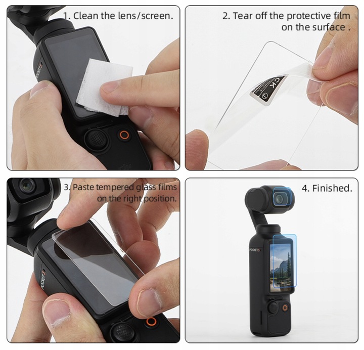 Szkło Hartowane 9H Na Obiektyw i Ekran do DJI OSMO POCKET 3 - 4 szt.