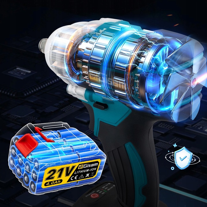 Bezszczotkowy klucz/wkrętarka udarowa 3 w 1 - akumulator, bateria i