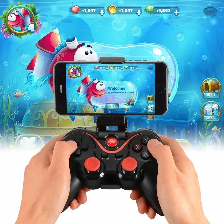 BEZPRZEWODOWY GAMEPAD PAD DO TELEFONU ANDROID iOS TV box PC Z UCHWYTEM