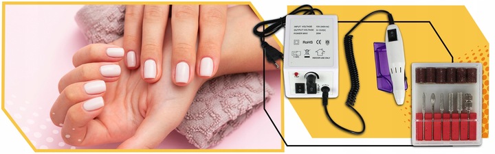 FREZARKA DO PAZNOKCI MANICURE PEDICURE PROFESJONALNA MOCNA 20W frezy zestaw