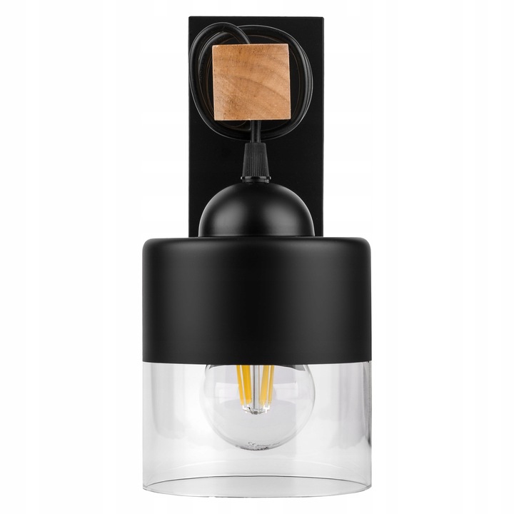 Kinkiet Czarny Lampa Ścienna Nowoczesna Loft Drewniana E27 LEDLUX 60W
