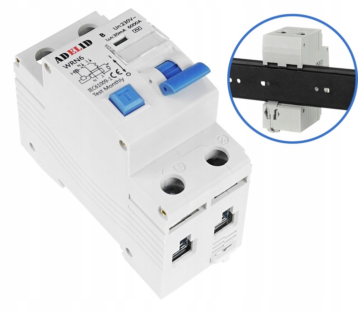 1F B16A 30mA WYŁĄCZNIK NADPRĄDOWY Z RÓŻNICÓWKĄ 2P TYP AC