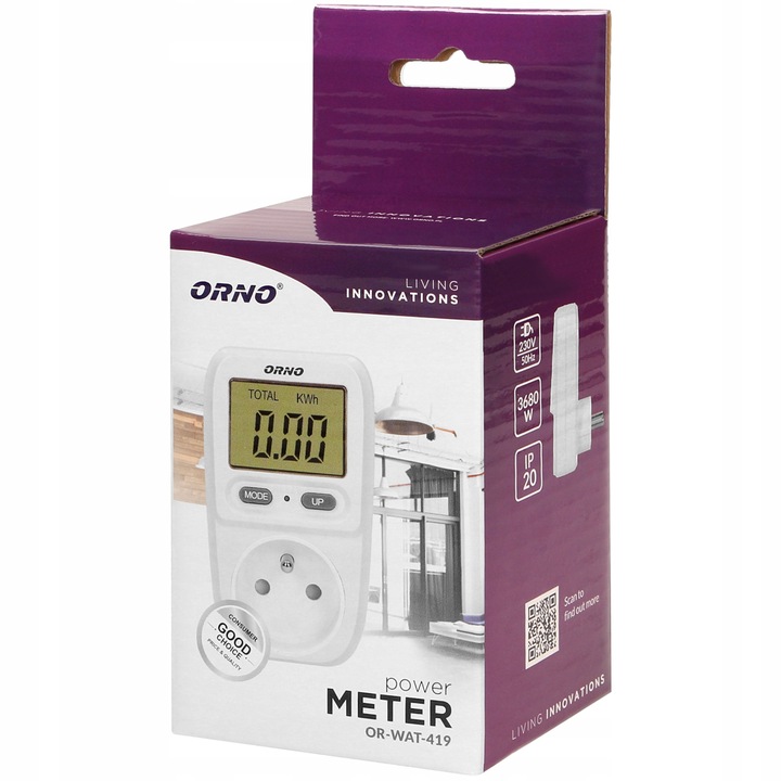 WATOMIERZ MIERNIK LICZNIK ZUŻYCIA PRĄDU POBORU ENERGII ELEKTRYCZNEJ LCD