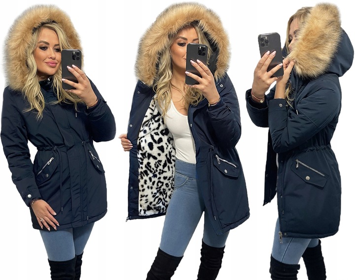 ZIMOWA PANTERA CIEPŁA PARKA KURTKA NA MISIU L