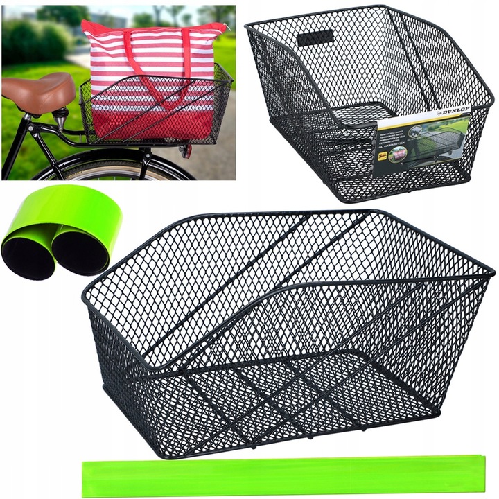 Kosz metalowy rowerowy duży koszyk na rower bagażnik DUNLOP 13L + ODBLASK