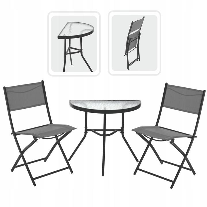 ZESTAW MEBLI BALKONOWYCH DO OGRODU 2x KRZESŁA SKŁADANE + STÓŁ