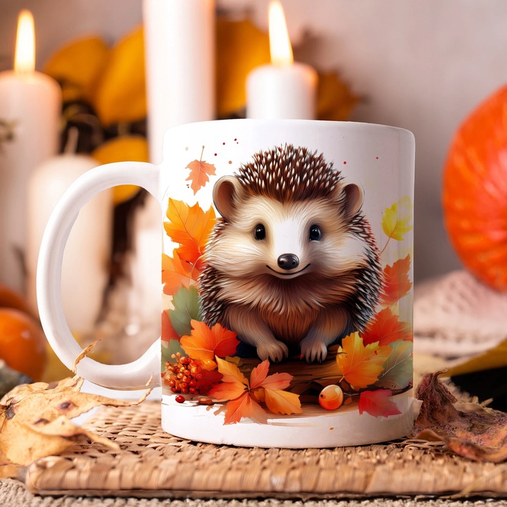 JESIENNY KUBEK 330ml NA HERBATĘ KAWĘ NA PREZENT JESIEŃ JEŻ