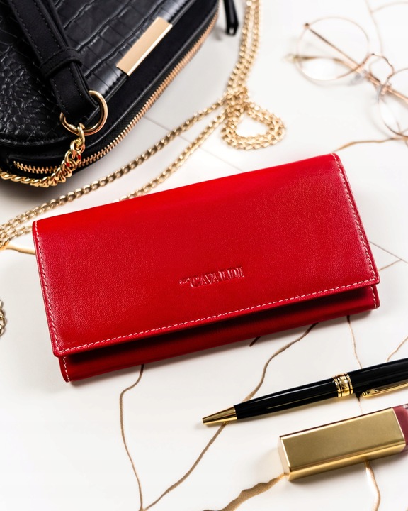 Damski portfel skórzany portmonetka RFID STOP duży pojemny Cavaldi