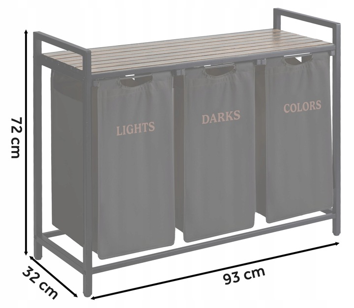 KOSZ NA PRANIE TRZYKOMOROWY BIELIZNĘ DUŻY POJEMNIK Z POKRYWĄ 3 KOMORY