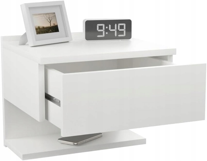 SZAFKA NOCNA WISZĄCA BIAŁA NAKASTLIK SZUFLADA PÓŁKA 35x32cm PRODUKT