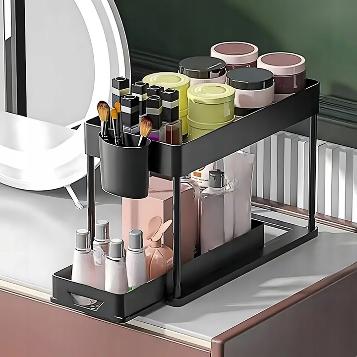 Dwupoziomowa Półka Regał Stojak Mocna pod Zlew Wysuwana do Kuchni