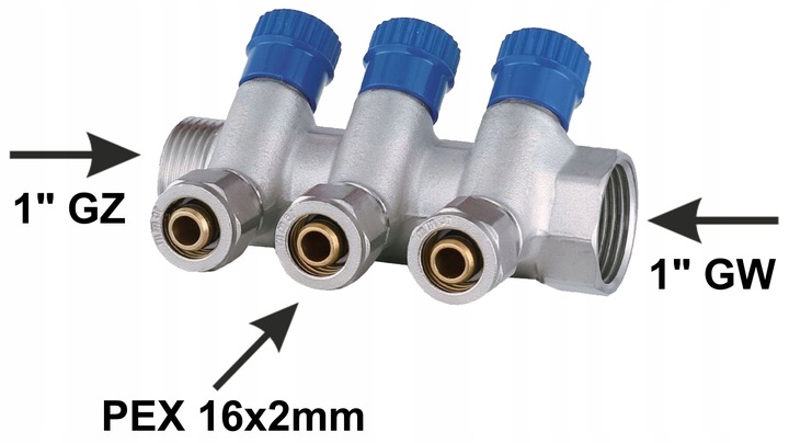 X-HOME ROZDZIELACZ PEX 1” x 16 mm 3 OBWODY SEKCJE CWU DO WODY ZIMNEJ MONO