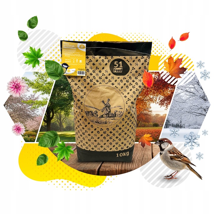 KARMA DLA PTAKÓW 10kg ZE SŁONECZNIK DROBNE ZIARNO DO KARMNIK + PLAKAT