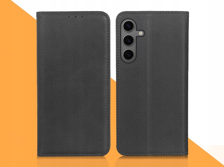 ETUI Z KLAPKĄ DO SAMSUNG GALAXY S24 CZARNE ZAMYKANE MAGNETYCZNE + SZKŁO 9H