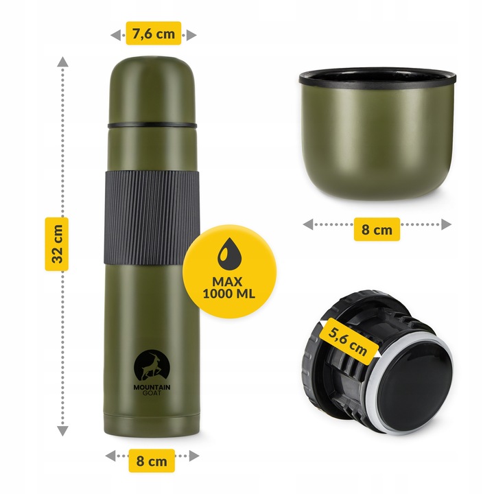 TERMOS TURYSTYCZNY NA HERBATĘ KAWĘ PRÓŻNIOWY SZCZELNY STAL NIERDZEWNA 1L