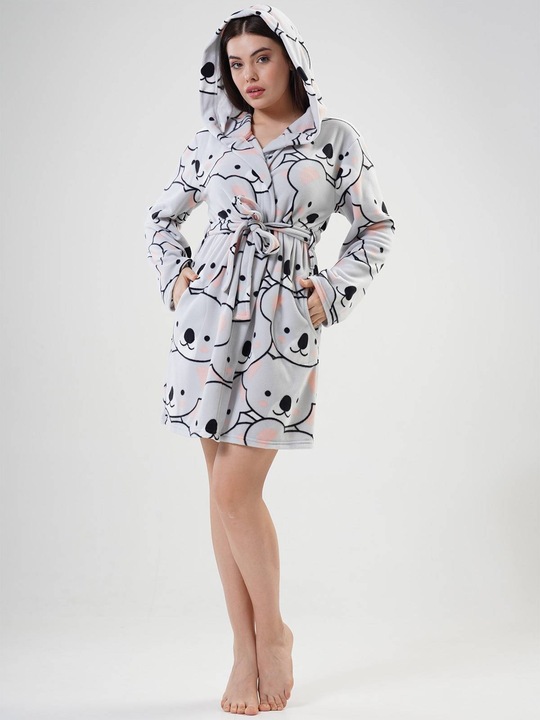 Szlafrok damski polarowy z kapturem ciepły Vienetta S