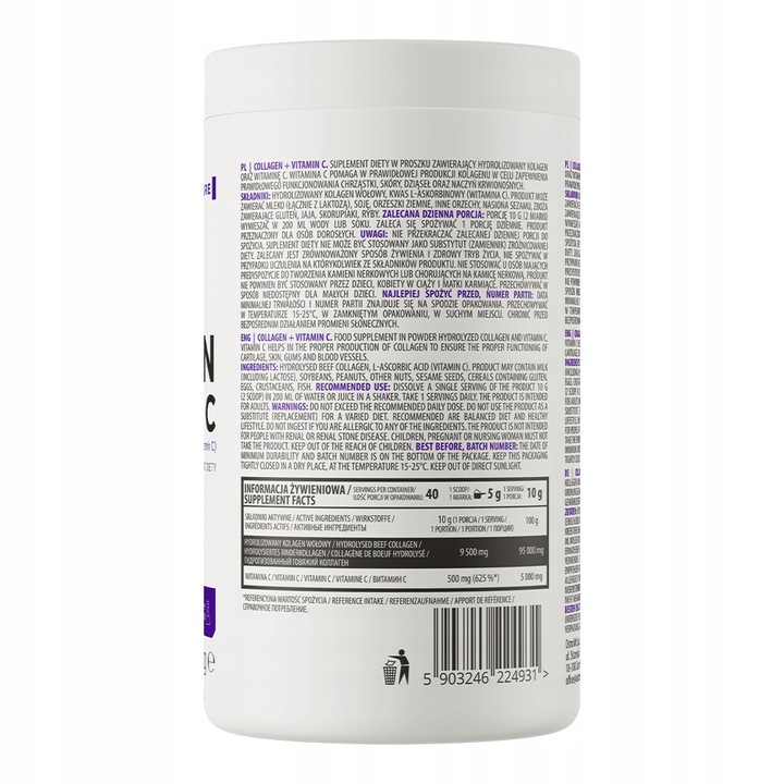 OstroVit Collagen + Vitamin C 400 G KOLAGEN Do Picia + Witamina C STAWY