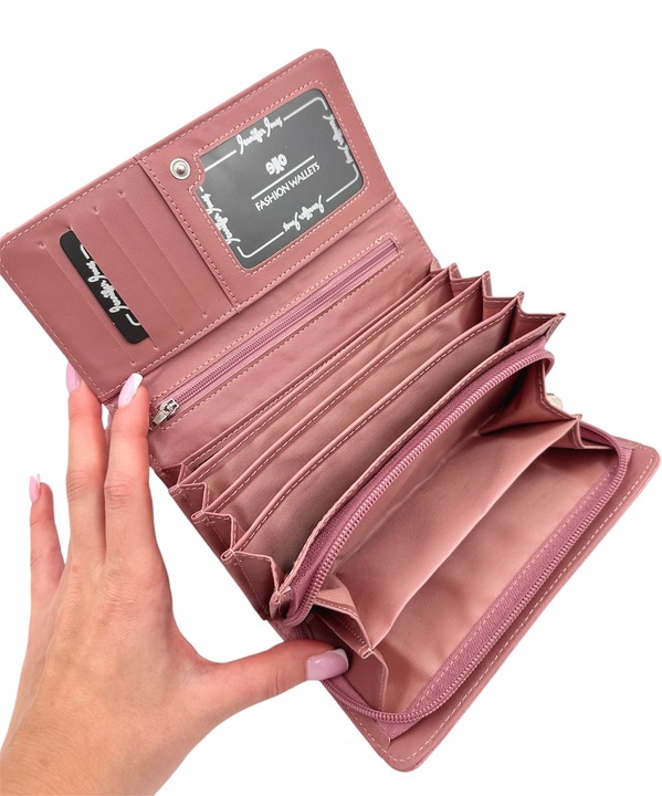 PORTFEL DAMSKI DUŻY SKÓRZANY PREZENT RÓŻOWY JENNIFER JONES MEDIUM