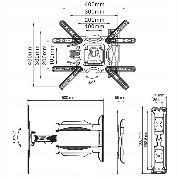 Markowy Obrotowy Uchwyt TV do Telewizorów 32'-55' Wysoka jakość Cert.