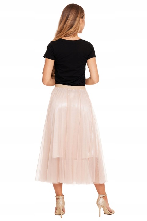 Spódnica Tiulowa Damska Elegancka Beżowa MIDI Modna Zwiewna Tiul MORAJ L/XL