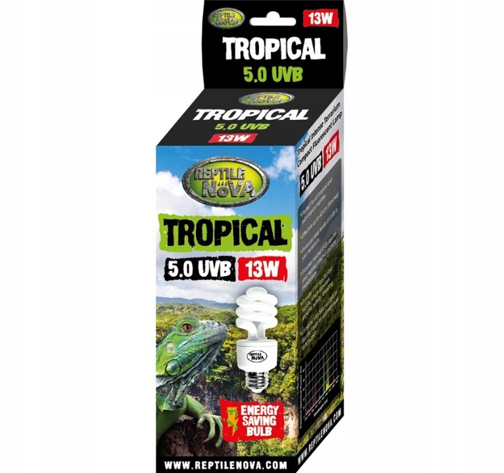 REPTILE NOVA Żarówka 13W UVB 5.0 TROPICAL tropikalne terrarium tropikalnego