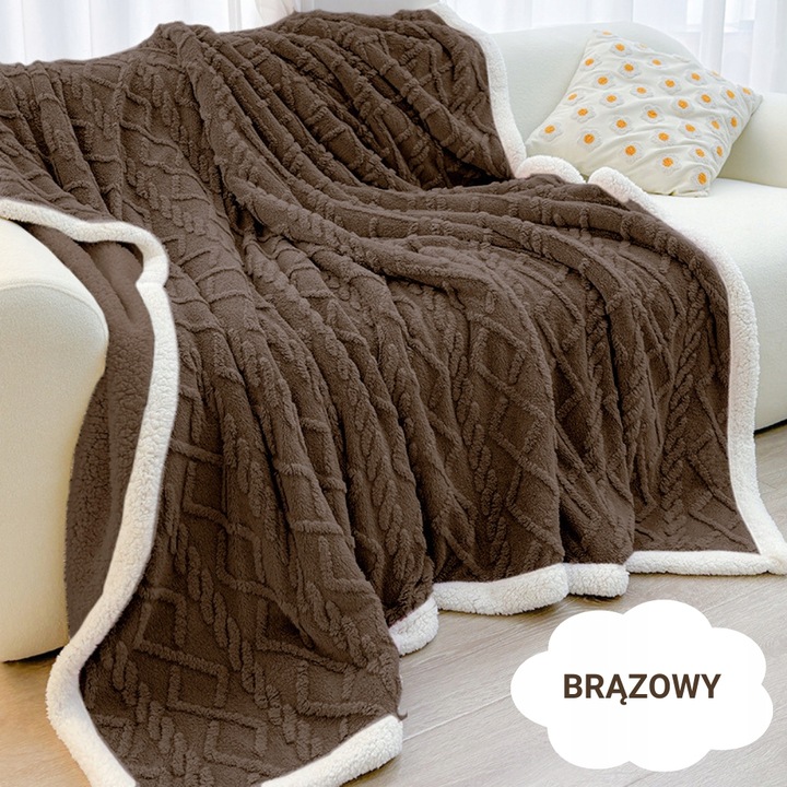 Gruby koc 200x220 pluszowy sweterek z barankiem zimowy kolory narzuta