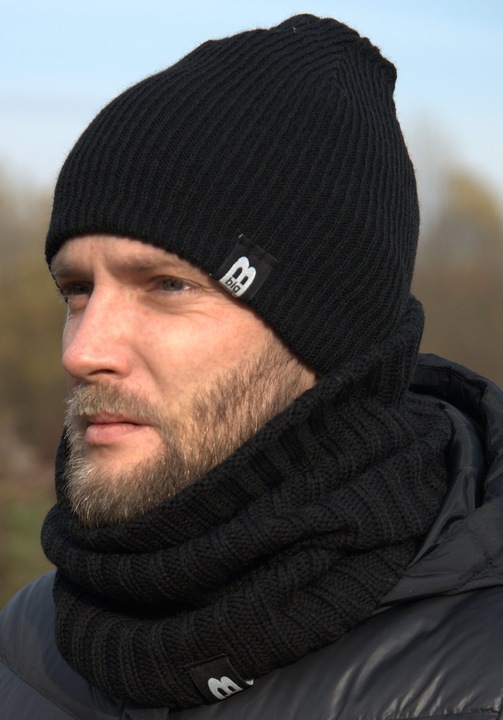 CZARNY KOMPLET MĘSKI CZAPKA + KOMIN TUBA W6