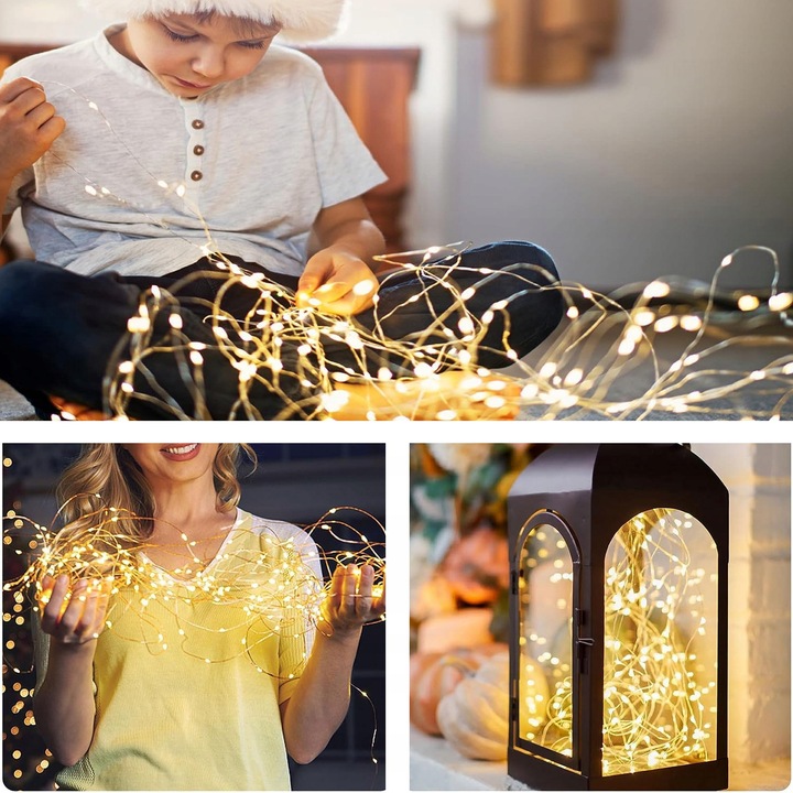 LAMPKI DRUCIKI 200 LED ŚWIATEŁKA CHOINKOWE 20M USB NA PILOTA BIAŁY CIEPŁY