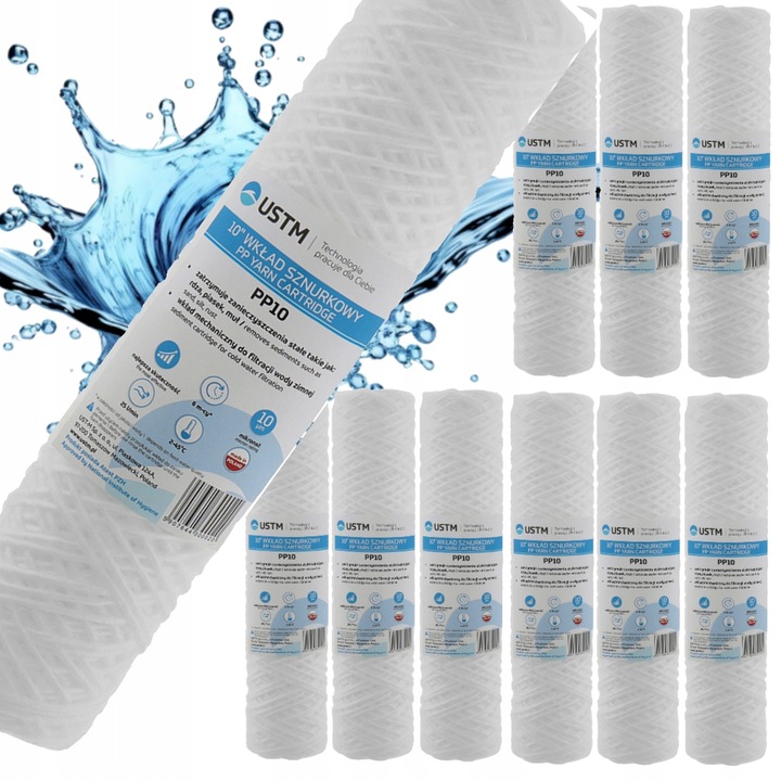10x FILTR DO WODY WKŁAD filtrujący sznurkowy 10" 10 MIKRON PP10M. USTM