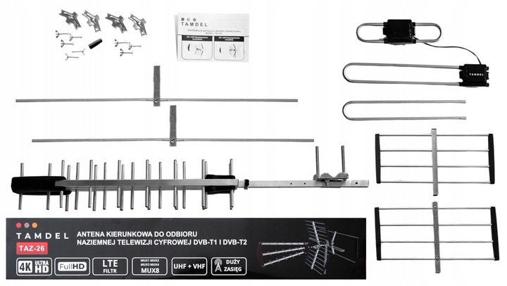 Antena do TV naziemnej DVB-T2 COMBO MUX8 4K LTE aktywna ze