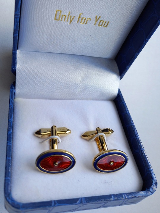 Ślubne weselne złote spinki do mankietów dla Pana Młodego ekskluzywne Etui