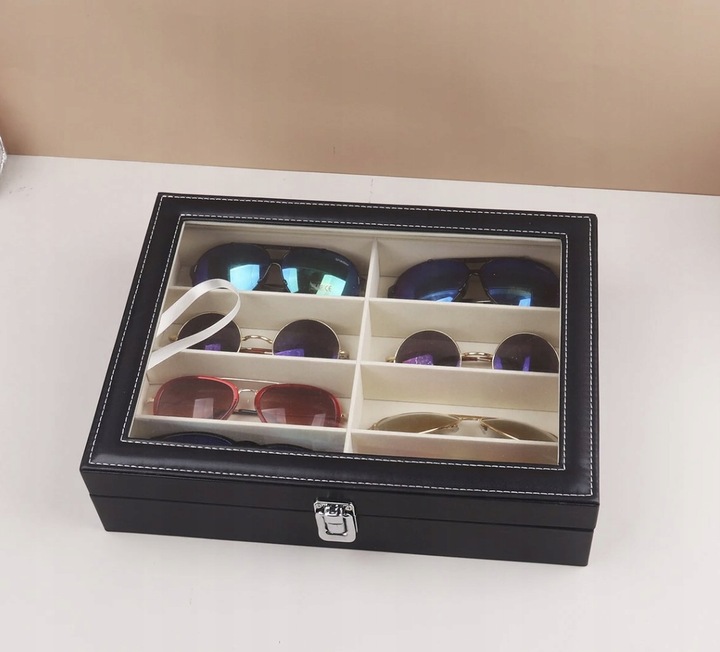 Pudełko na Okulary Etui Organizer na 8 Okularów Elegancka Szkatułka Prezent
